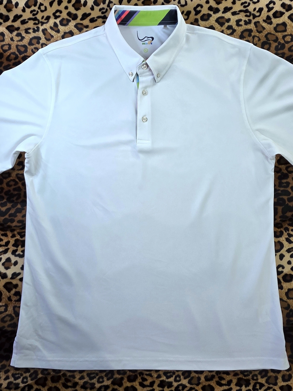 Men's White Polo Shirt with Button-Down Collar-Size XL